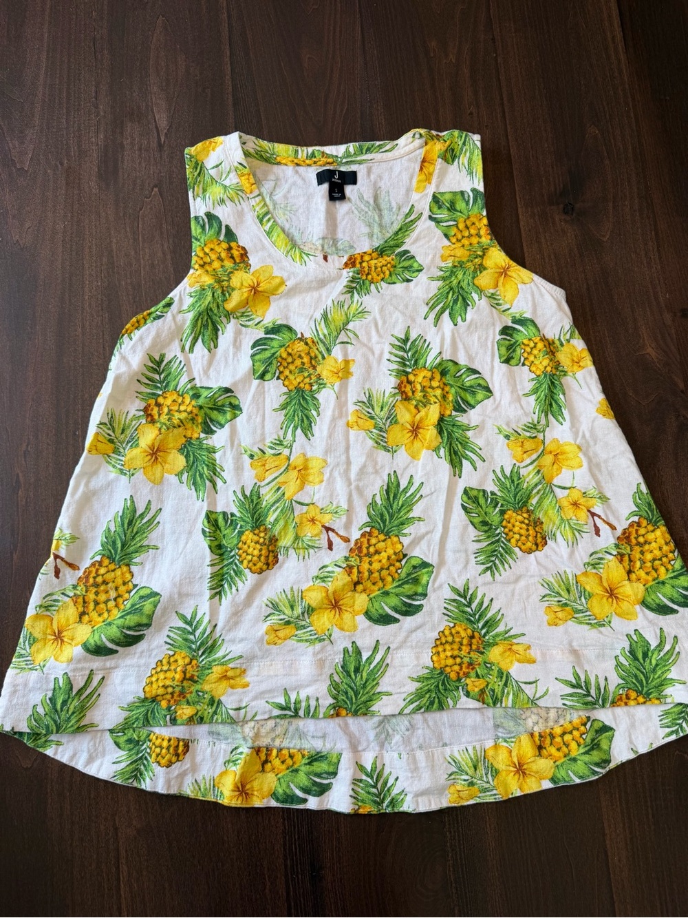 Jason Wu White Tank Top with Yellow Pineapple & Green Leaf Print